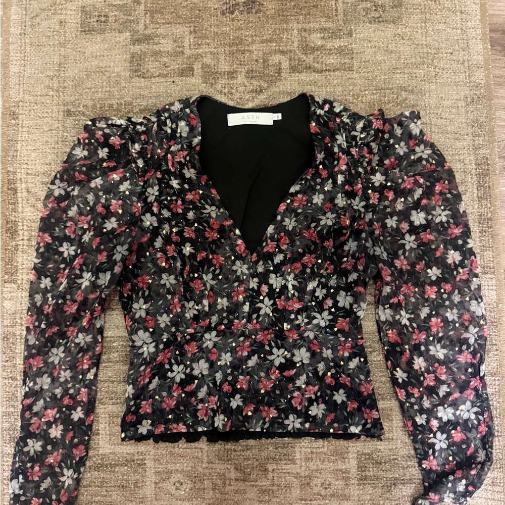 Astr Floral Blouse - Black and Pink